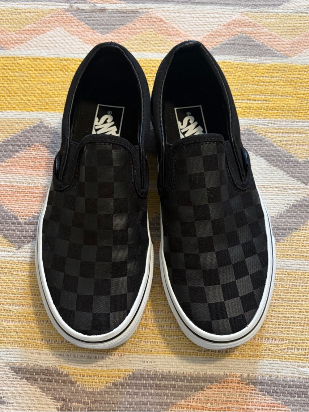 Women 6.5 Black Checkered Vans